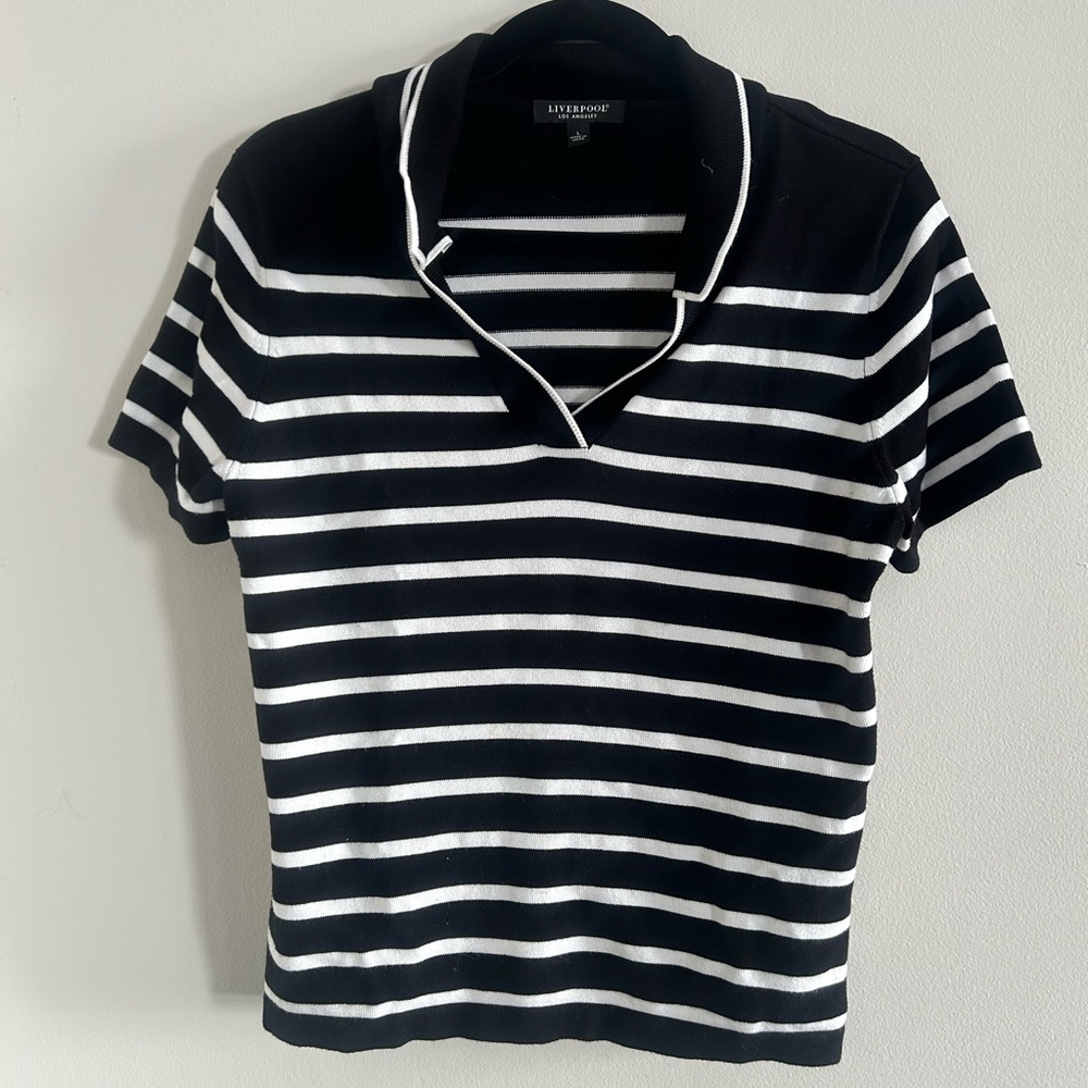 Liverpool Women's Black and White Striped Tee